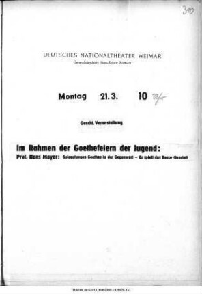 Goethefeiern der Jugend: [...] Spiegelungen Goethes in der Gegenwart