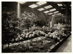 Ausstellungsgarten Deutsche Gartenbau-Ausstellung 1933, Berlin: Innenansicht Ausstellungshalle, Exotischer Wassergarten