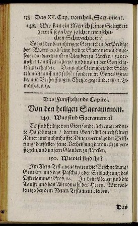 Das funffzehende Capitel. Von den heiligen Sacramenten. = Caput XV. De Sacramentis.