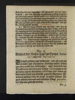 No. 2. Abschied des Reichs-Tags zu Speyer