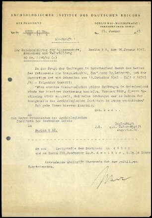 M. Schede an DAI Athen