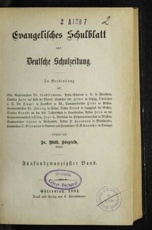 25: Evangelisches Schulblatt und deutsche Schulzeitung - 25.1881
