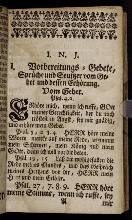 I. Vorbereitungs-Gebete, Sprüche und Seuftzer vom Gebet und dessen Erhörung. Vom Gebet.