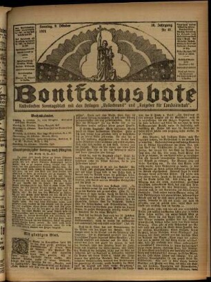 Erste Ausgabe vom Sonntag, den 09. Oktober 1921.