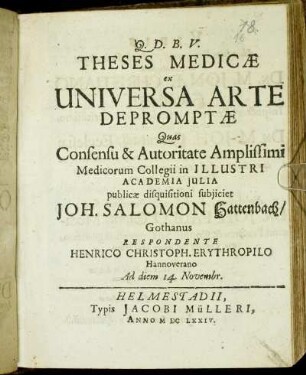 Theses Medicae ex Universa Arte Depromptae