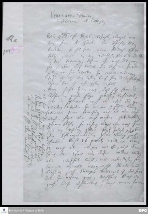 Brief von Joachim Lange an den Dekan der Theologischen Fakultät [August Hermann Francke].