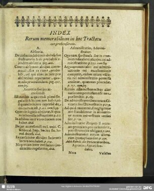 Index Rerum memorabilium in hoc Tractatu comprebensarum