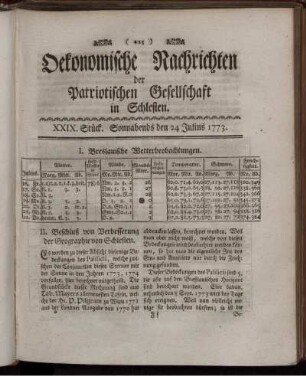 XXIX. Stück. Sonnabends den 24 Julius 1773.