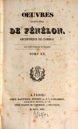 Oeuvres complètes de Fénélon, archévêque de Cambrai, 20. Les aventures de Télémaque