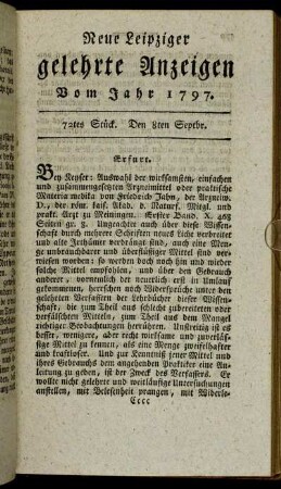 72tes Stück. Den 8ten Septbr.