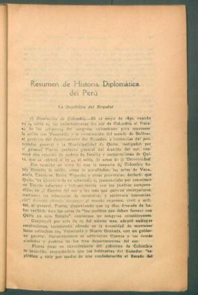 Resúmen de Historia Diplomática del Perú