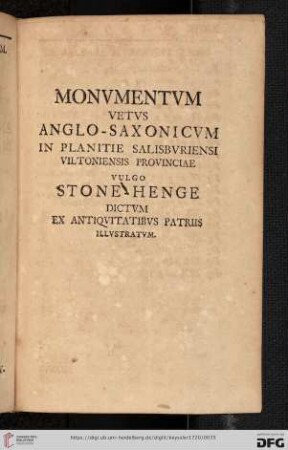 Monumentum vetus Anglo-Saxonicum in Planitie Salisburiensi Viltoniensis Provinciae