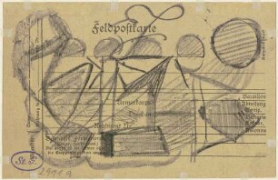 Feldpostkarte mit abstrakter Krakelzeichnung