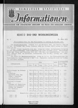 Preisindexziffern für den Wohnungsbau in Hamburg im Februar 1955 : Nr. 7