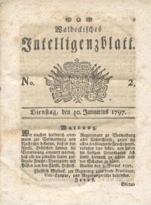 No. 2, Dienstag, den 10. Januarius 1797