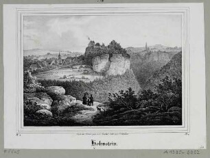 Burg und Stadt Hohnstein in der Sächsischen Schweiz, Blick vom Hockstein aus, aus der Zeitschrift Saxonia um 1840