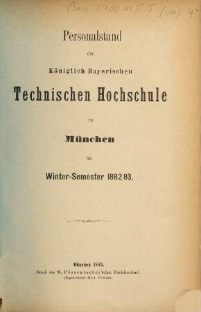 Personalstand. 1882/83