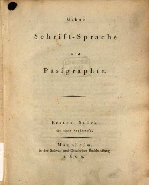 Schriftsprache und Pasigraphie, 1. (1809)