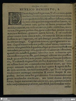 Clarissimo Viro Henrico Bangerto, S.