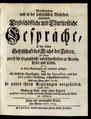 Zwey und zwanzigstes Stück, Im Monat Octobr. 1753.