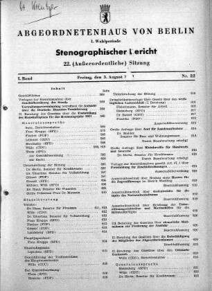 Nr. 22, 03.08.1951 (Außerordentliche Sitzung)