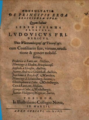 Consultatio de principis erga religionem cura