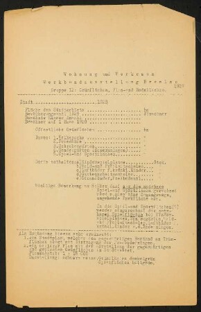 Jahrhunderthalle, Breslau Akustikgutachten: Kennzahlen zu Grünflächen zu Werkbundausstallung Breslau (zweiseitiges Schriftstück)