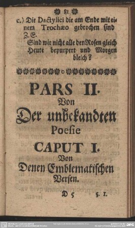 Pars II. Von der unbekandten Poesie