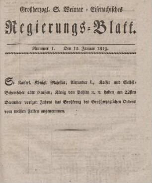 Nr. 1 : 15. Januar 1819