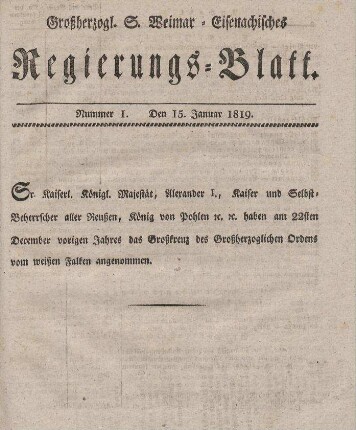 Nr. 1 : 15. Januar 1819