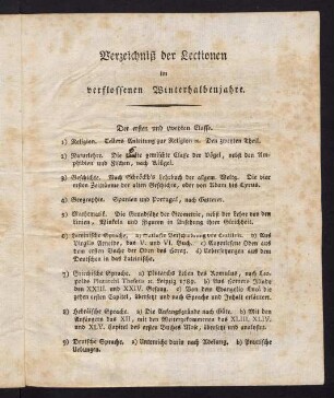 Verzeichnis der Lectionen im verflossenen Winterhalbenjahre.