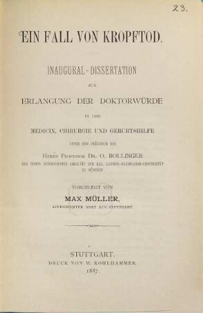 Ein Fall von Kropftod : Inaug.-Dissert. d. Univ. München