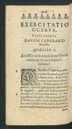 Exercitatio Octava. Respondente Davide Camerario