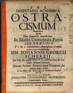 Dissertatio Academica Ostracismum Examinans