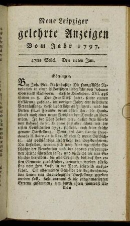 47tes Stück. Den 12ten Jun.