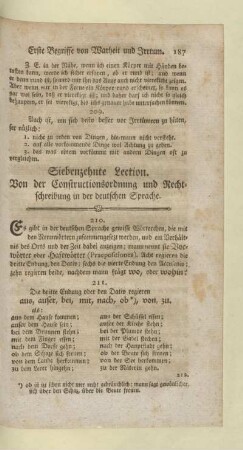 Siebenzehnte Lection. Von der Constructionsordnung und Rechtschreibung in der deutschen Sprache