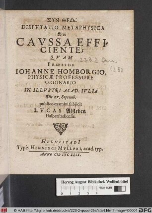 Disputatio Metaphysica De Caussa Efficiente