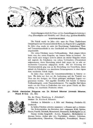 31. Fabrik chemischer Präparate von Dr. Richard Sthamer (vormals Sthamer, Noack & Co.).