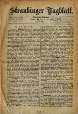 Straubinger Tagblatt : Straubinger Zeitung ; Straubinger Anzeiger ; gegründet 1860, 17. 1877, 2