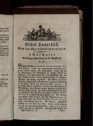 Erstes Hauptstück. Von den Eigenschaften der Linien.