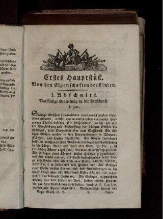 Erstes Hauptstück. Von den Eigenschaften der Linien.