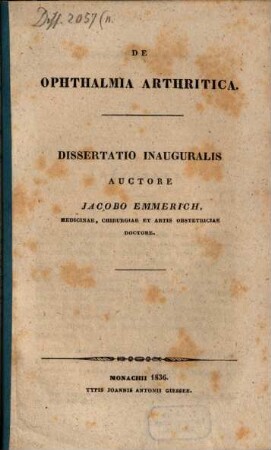 De ophthalmia arthritica : Dissertatio inauguralis