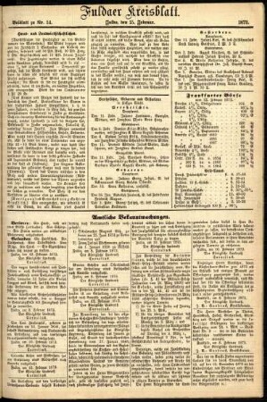 Zweite Ausgabe vom Samstag, den 15. Februar 1873.