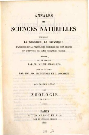 Annales des sciences naturelles. Zoologie. 18. 1862