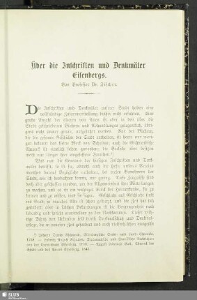 Über die Inschriften und Denkmäler Eisenbergs