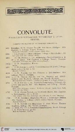 Convolute: Porträts in Kuperstich, Schabkunst u. Lithographie (Nr. 1695-1798)
