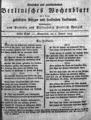 Erstes Stueck, Sonnabend, den 7. Januar 1809.