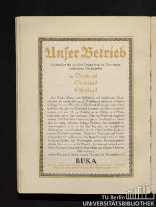 Unser Betrieb charakterisiert sich vor allen Dingen durch die Vereinigung verschiedener Drucktechniken, den Buchdruck, Steindruck, Offsetdruck.