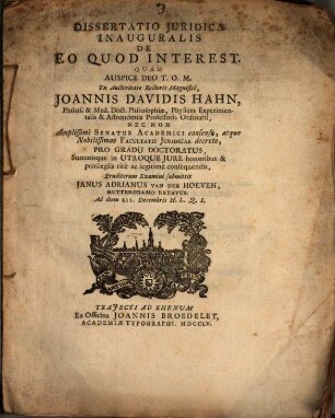 Diss. iur. inaug. de eo quod interest