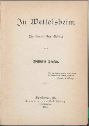 In Wettolsheim : Ein dramatische Gedicht